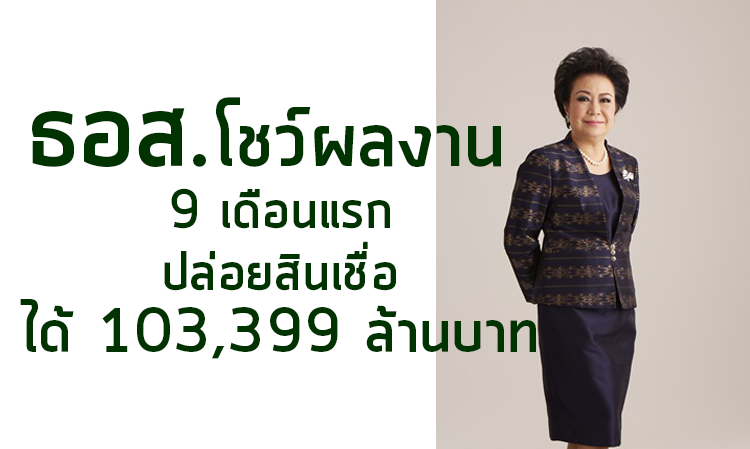 ธอส.โชว์ผลการดำเนินงาน 9 เดือนแรกปล่อยสินเชื่อใหม่ได้ 103,399 ล้านบาท