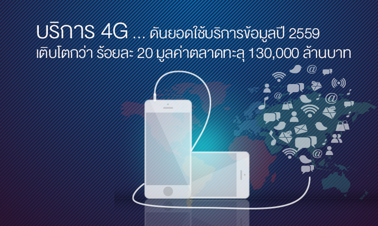 บริการ 4G … ดันยอดใช้บริการข้อมูลปี 2559 เติบโตกว่า ร้อยละ 20 มูลค่าตลาดทะลุ 130,000 ล้านบาท