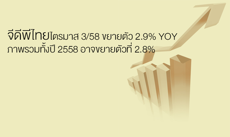 จีดีพีไทยไตรมาส 3/58 ขยายตัว 2.9% YoY  ภาพรวมเศรษฐกิจทั้งปี 2558 อาจขยายตัวที่ 2.8%