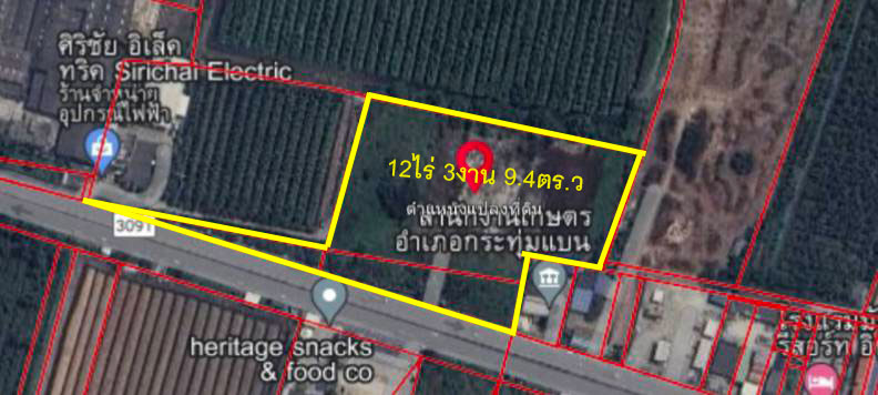 ขายที่ดิน กระทุ่มแบน พุทธสาคร สมุทรสาคร 5,109.4 ตร.ว หรือ 12-3-9.4 ไร่ ติดถนนเศรษฐกิจ1