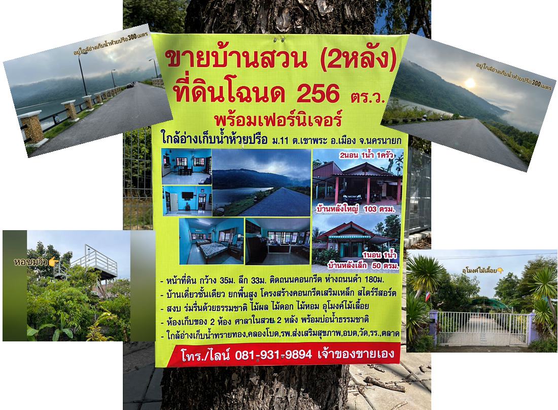 ขายที่ดินพร้อมบ้าน 256 ตารางวา หมู่ 11 ตำบลเขาพระ เมืองนครนายก ใกล้อ่างเก็บน้ำห้วยปรือ