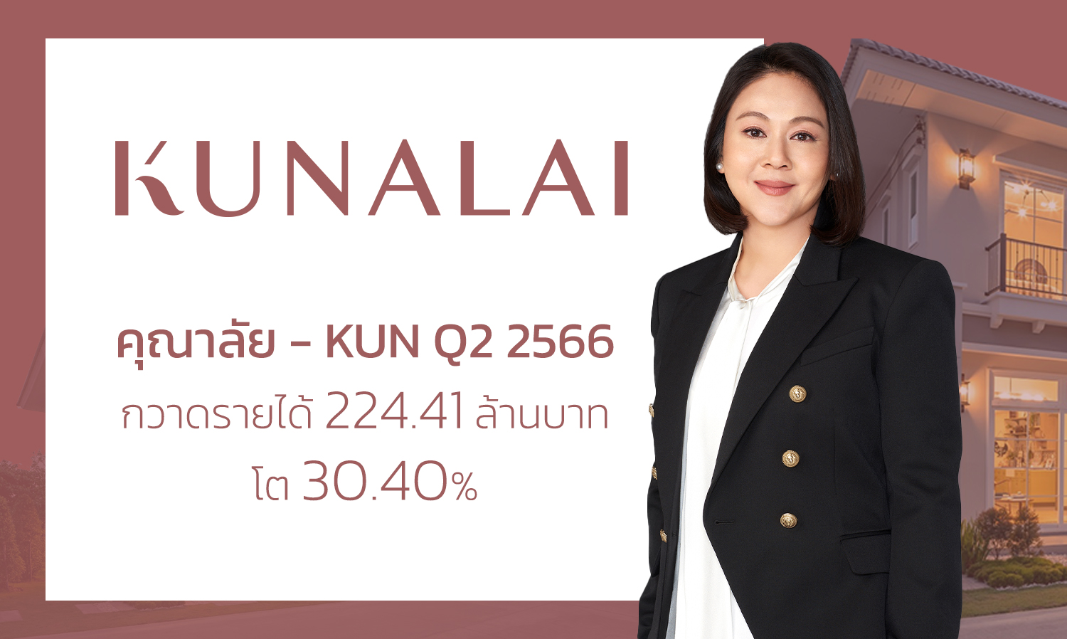 คุณาลัย - KUN Q2 2566 กวาดรายได้ 224.41 ล้านบาท โต 30.40% 