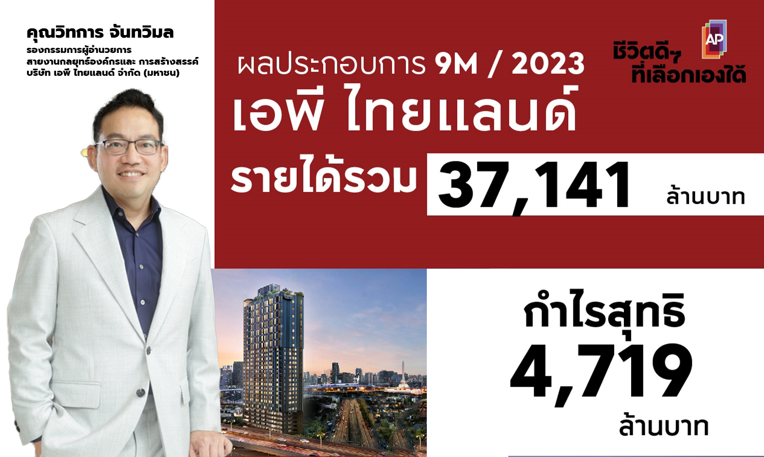 เอพี ไทยแลนด์ ประกาศรายได้ 9 เดือนแรก 37,141 ล้าน  กำไรสุทธิสูงถึง 4,719 ล้าน