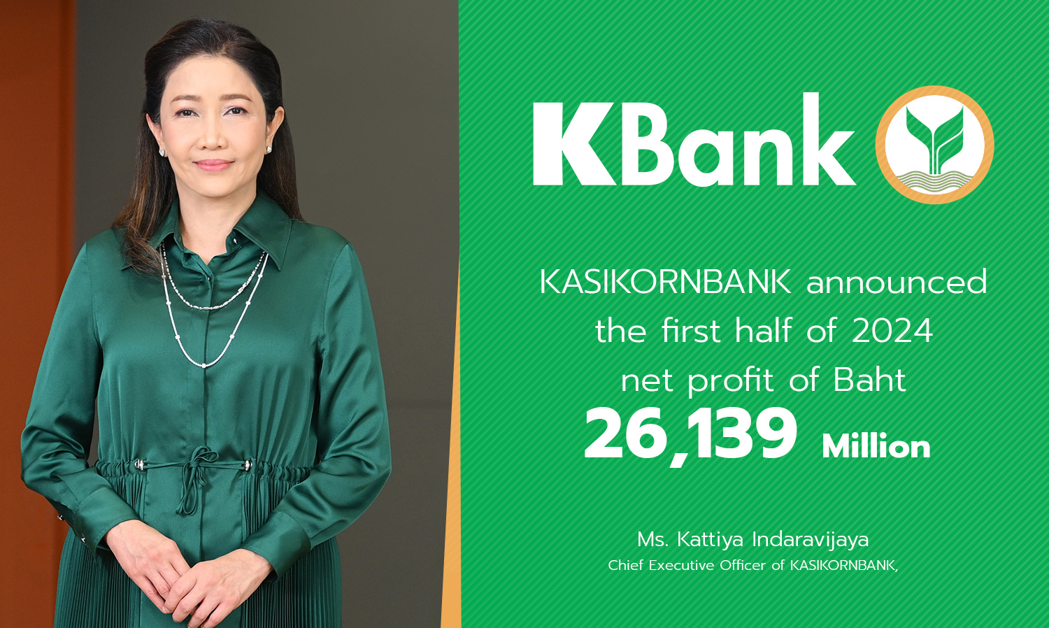 ธนาคารกสิกรไทย แจ้งผลประกอบการงวดครึ่งปีแรก ปี 67 กำไร 26,139 ล้านบาท